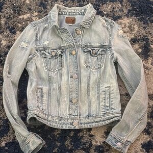 AE American Eagle Small Denim Jacket Jean Distressed Summer Photos School Casual